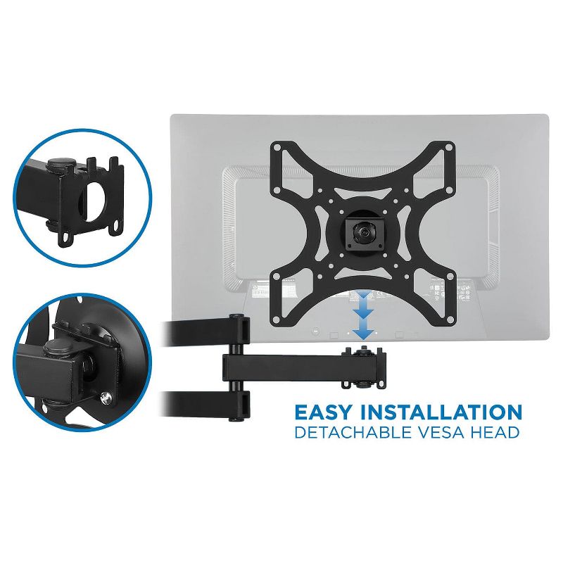 Mount-It! TV Wall Mount Bracket with Full Motion Arm Fits 13 - 42 Flat Screen TVs VESA 75, 100, 200, 55 Lbs. Weight Capacity with 15" Extension, 3 of 8