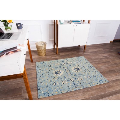 Blue and Beige Jacquard Polyester Office Chair Mat