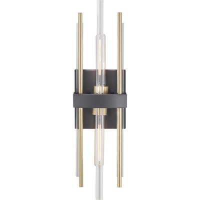 Elegant Orrizo Black Wall Sconce with Clear Glass and Golden Accents