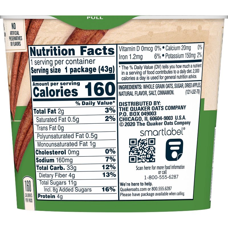 Quaker Instant Oatmeal Cup Apple Cinnamon 1.51oz, 6 of 8