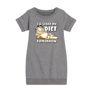 - Garfield - Start My Diet Tomorrow Graphic Short Sleeve Fleece Dress - 1 of 3