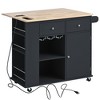 VYNXARIA Kitchen Island,Kitchen Storage Island with Drop Leaf and Rubber Wood,Open Storage and Wine Rack,5 Wheels,with Adjustable Storage,Black - 3 of 4