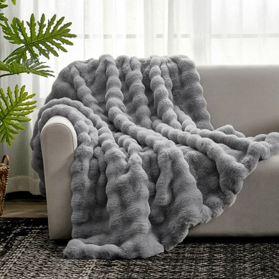 Cozy Bliss Faux Fur Throw Blankets Plush Fuzzy Soft Thick Bubble Blanket for Sofa Bedroom Living Room