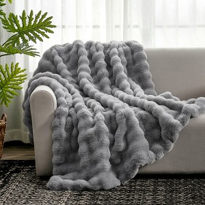 Cozy Bliss Faux Fur Throw Blankets, Plush Fuzzy Soft Thick Bubble Blanket for Sofa, Bedroom, Living Room - 1 of 4