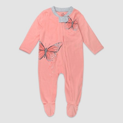 Image of Honest Baby Organic Cotton Monarch Butterfly Sleep N' Play - Light Pink 6-9M