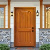 Lirago 2 Panel Plank Arch Top Fiberglass Front Doors 36  inch  x 80  inch  Left Hand Inswing Brown Wooden Grain Finish with Door Jamb - 2 of 4