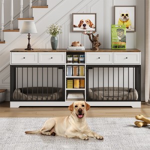 Double Dog Crate Furniture, Large Wooden Dog House with 4 Drawers - 1 of 4