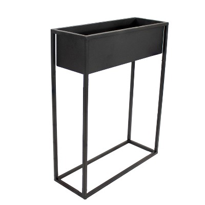 Sunnydaze Modern Simplicity 27.5" H Cold-Rolled Steel Outdoor Elevated Planter - Black Powder-Coated Finish