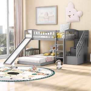 NicBex Twin Over Twin Bunk Bed with Guardrail and 2 Drawers,Twin Loft Bed with Convertible Ladder and Slide,Noise Reduced Bunk Beds for Bedroom - 1 of 4