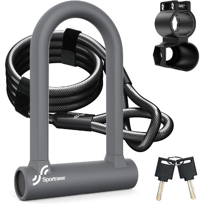 Sportneer Bike Lock: Heavy Duty Anti Theft Bike U Lock with 5ft Security Steel Cable - 17mm Shackle Bicycle U-Locks with Keys & Sturdy Mounting Bracke