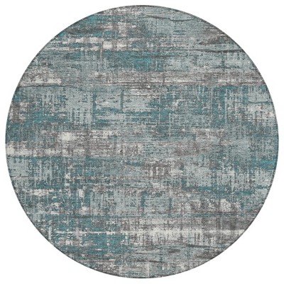 Teal Blue And Gray Geometric Washable Indoor Outdoor Area Rug