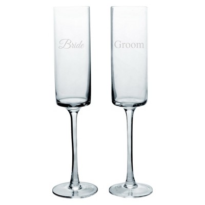 2ct Bride & Groom Wedding Contemporary Champagne Flutes