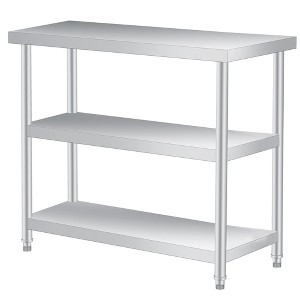 Stainless steel coffee table, three-tier metal preparation counter with two lower shelves and gloves, suitable for various work locations. - 1 of 4