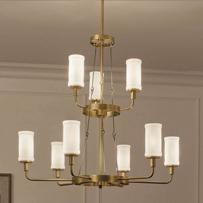 Vetivene Natural Brass 9-Light Chandelier with Opal Glass Shades