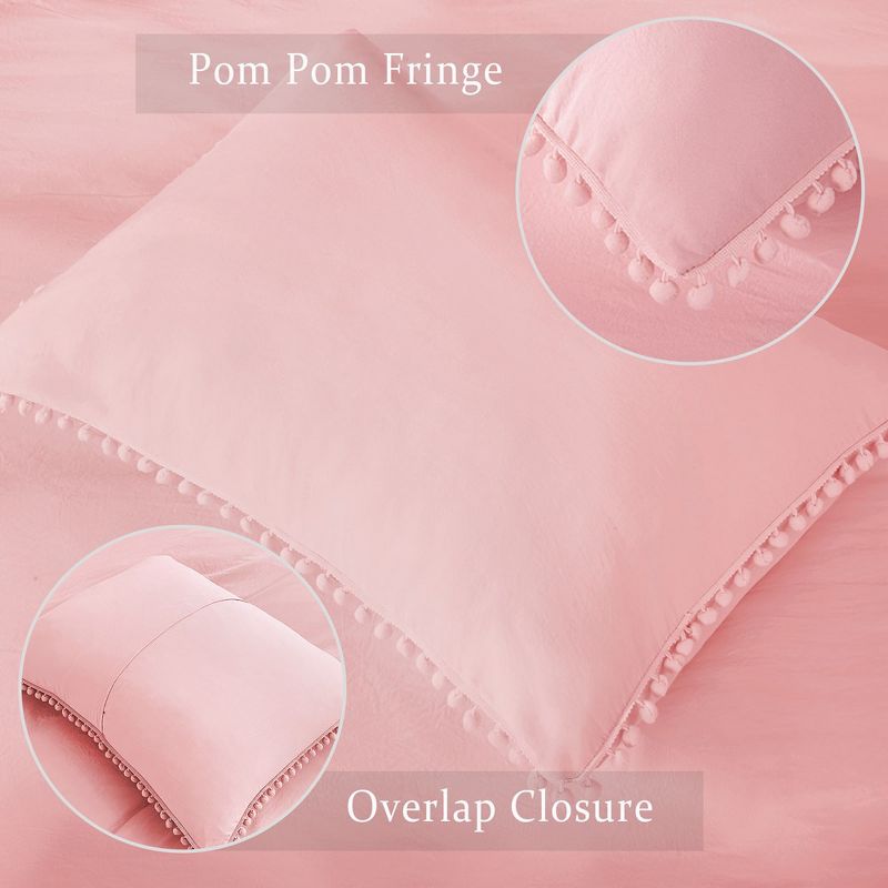 Pom Pom Duvet Cover Set, Soft Washed Microfiber Duvet Cover Bedding Set, 3 of 6