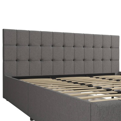 King-Size Gray Linen Upholstered Storage Bed with Tufted Design & 4 Drawers