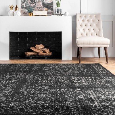 Arlena Black and Gray Vintage Traditional Runner Rug