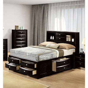 TiramisuBest Walnut 2-Piece Rubberwood Bedroom Set, Platform Bed with Nightstand, Queen - 1 of 4