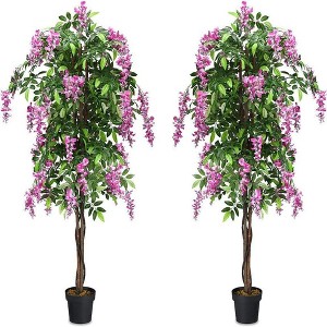 Resenkos Set of 2 Artificial Wisteria Trees, Features Adjustable Branches with Purple Blooms, Purple/Green - 1 of 4