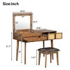 43.3'' Classic Wood Dresser Table with Flip-Top Mirror Makeup Vanity Set, Dressing Table with 3 Drawers, Storage Space & Stool – Cuddlewood - 4 of 4