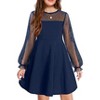 Arshiner Girl's Contrast Mesh Puff Long Sleeve High Waist A Line Short Dress with Pockets for 6-13 Years - 3 of 4