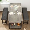 COZONY 3-Piece Dining Table Set for 4 - Rustic Kitchen Table with 2 Benches & Storage, Metal Frame, Small Space - 2 of 4
