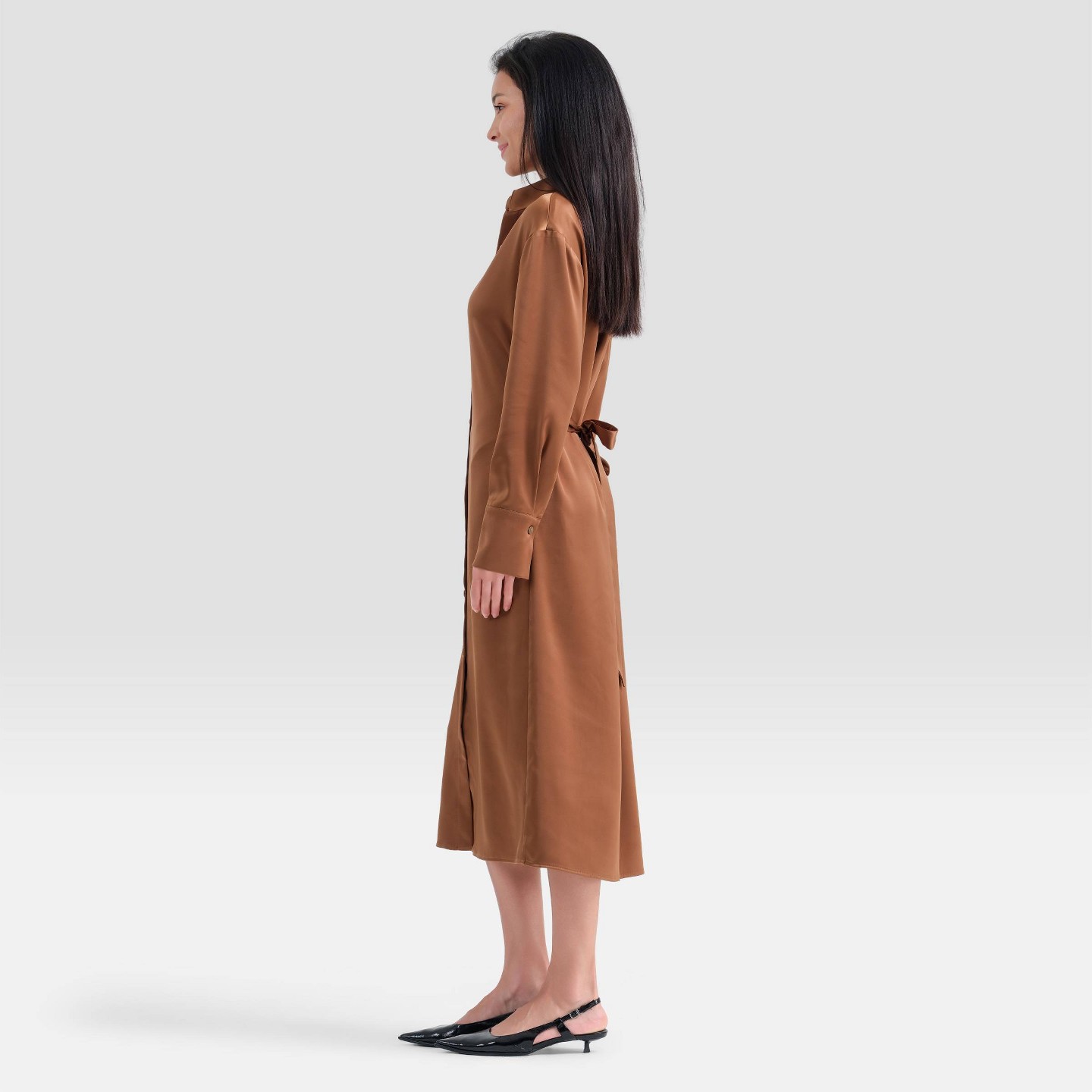 Женское платье A New Day Long Sleeve Tie-Waist Midi Shirtdress — фото 3