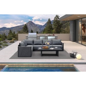 PURPLE LEAF Patio Furniture Set  Outdoor Conversation Sets PP Rope Patio Sofa with Cushions and Table Weaving  Seating Furniture Gray - 1 of 4