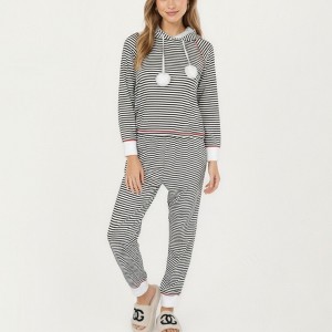 Anna-Kaci Lounge Women's 2-Piece Set Long Sleeve Pullover Top with Fuzzy Collar and Relaxed Fit Pants Pajama Set in Soft Knit Fabric - 1 of 4