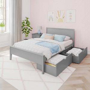 Max & Lily Full Size Bed Frame with Storage Drawers, Solid Wood Platform Bed for Kids - 1 of 4