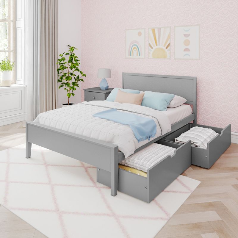 Max & Lily Full Bed with Storage Drawers, Solid Wood Bed Frame with Panel Headboard, Wood Slat Support, No Box Spring Needed, 2 of 6