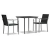 vidaXL 3 Piece Patio Dining Set with Cushions - Outdoor Poly Rattan and Steel Furniture for Garden, Patio, and Living Space - Black - 3 of 4