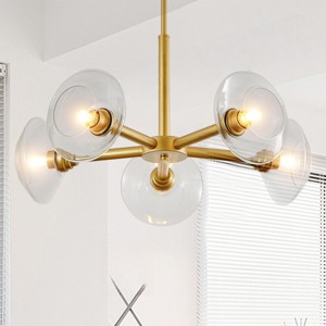 BAOURE 26in Modern Gold 5 Light Sputnik Chandelier with Clear Glass Shades, Mid-Century Hanging Pendant Light for Dining Room - 1 of 4