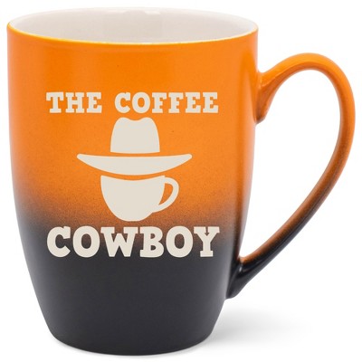 100 North Western Hat 10 Ounce Orange and Black Two Toned Ombre, Comfortably Fits Your Hands, Ceramic Tea Coffee Cup Mug, The Coffee Cowboy