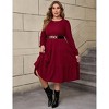 Coolmee Women Plus Size Fall Dresses Crew Neck Long Sleeve Flowy Casual Ribbed Knit Sweater Dress with Belt - 3 of 4