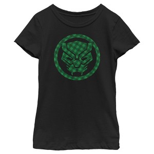 Girl's Marvel St. Patrick's Day Lucky Black Panther Mask T-Shirt - 1 of 4