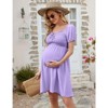 Coolmee Women Maternity Square Neck Smocked Chest Drawstring Puff Short Sleeve A-Line Dress - 4 of 4