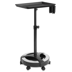 Saloniture Rolling Salon Aluminum Instrument Tray - Portable Hair Stylist Trolley with Accessory Caddy and Mat, Black
