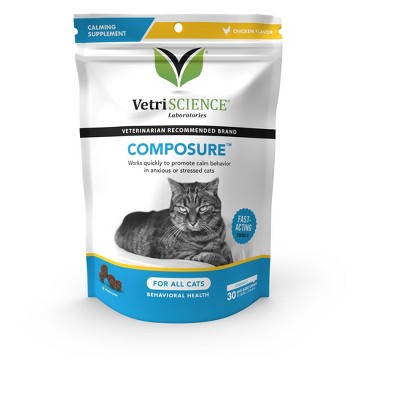 VetriScience Composure for Cats, Calming Behavior and Anxiety Support, Chicken Flavor, 30 Soft Chews