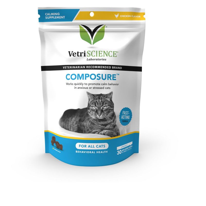 VetriScience Composure for Cats, Calming Behavior and Anxiety Support, Chicken Flavor, 30 Soft Chews, 1 of 4