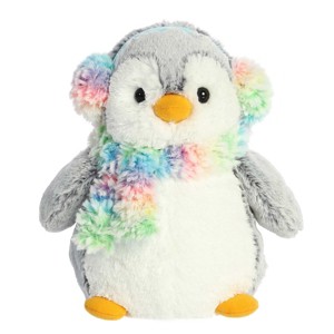Aurora Small Pom Pom Rainbow Muffs PomPom Penguin Festive Stuffed Animal Gray 9" - 1 of 4