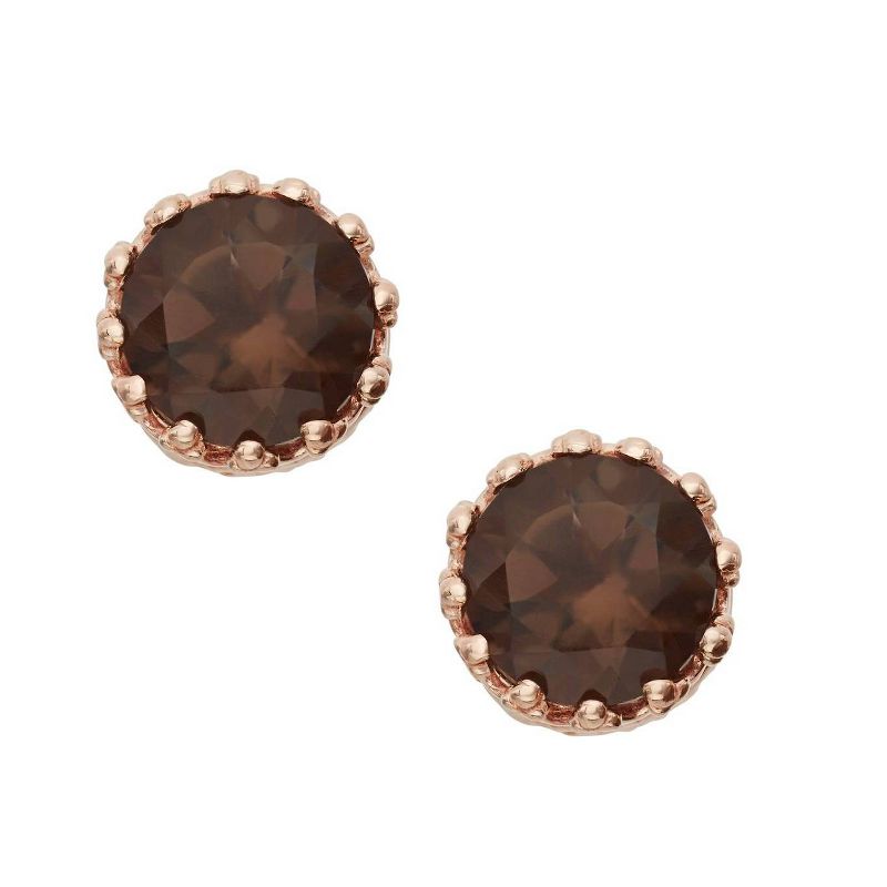 6mm Round-cut Smoky Quartz Crown Stud Earrings in Rose Gold Over Silver, 2 of 4