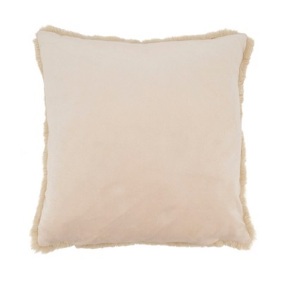 Beige Faux Rabbit Fur 18" Square Throw Pillow