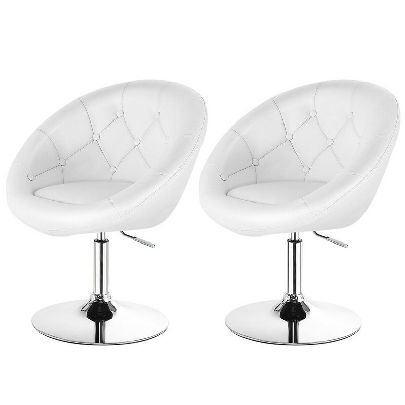 Costway Set of 2 Swivel Bar Stools Height Adjustable Round Tufted Back Bar Chairs White, 1 of 7