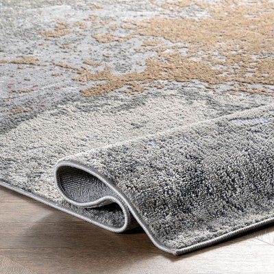 Silver Abstract Rectangular Synthetic Area Rug