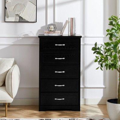 NicBex Elegant Tall Dresser,Simple Wooden Dressers with Metal Pulls,Chest of Drawers for Office,Study,Hallway,White/Black