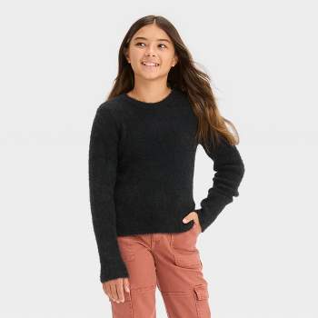 Girls' Fuzzy Ribbed Crewneck Sweater - art class™