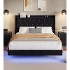 Queen Size Bed Frame with LED Lights, Modern Wood Floating Bed Frame with Storage, Velvet Upholstered Headboard with Wingback - 4 of 4
