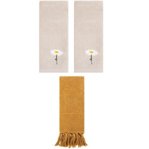 REGALWOVEN 3 Packs Cotton Soft Absorbent Floral Pattern and Solid Hand Towels - 1 of 4