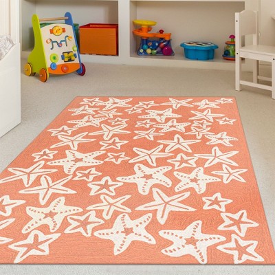 Capri Coral and White Starfish Hand-Tufted 5' x 7' Rug